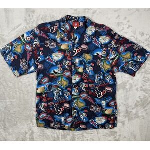 Houston Texans Button Up Shirt Mens Large Short Sleeve NFL Blue All Over Print